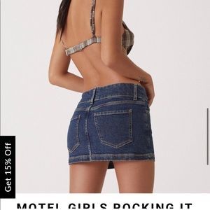 MOTEL X OLIVIA NEILL LOW RISE DENIM MICRO SKIRT IN DARK VINTAGE WASH
